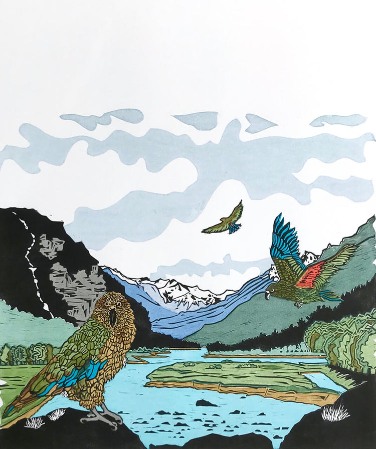 Art by Vivien Davimes - Kea at Mt. Aspiring National Park 1/12