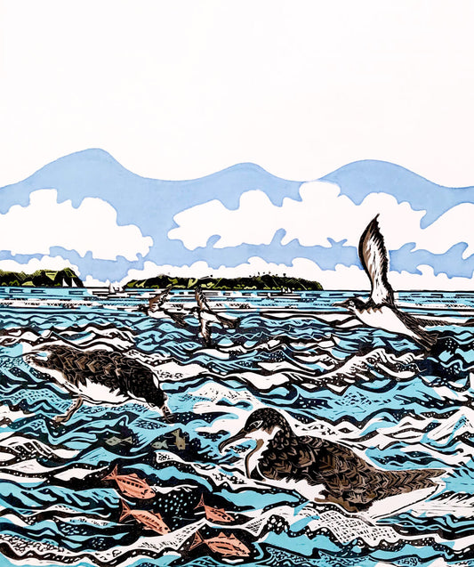 Art by Vivien Davimes - Shearwaters/Pakaha on the Hauraki Gulf 1/12